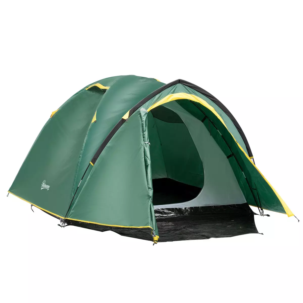 OUTSUNNY Tente de camping 2-3 personnes montage facile 2 portes fenêtres dim. 3,25L x 1,83l x 1,3H m fibre verre polyester PE vert