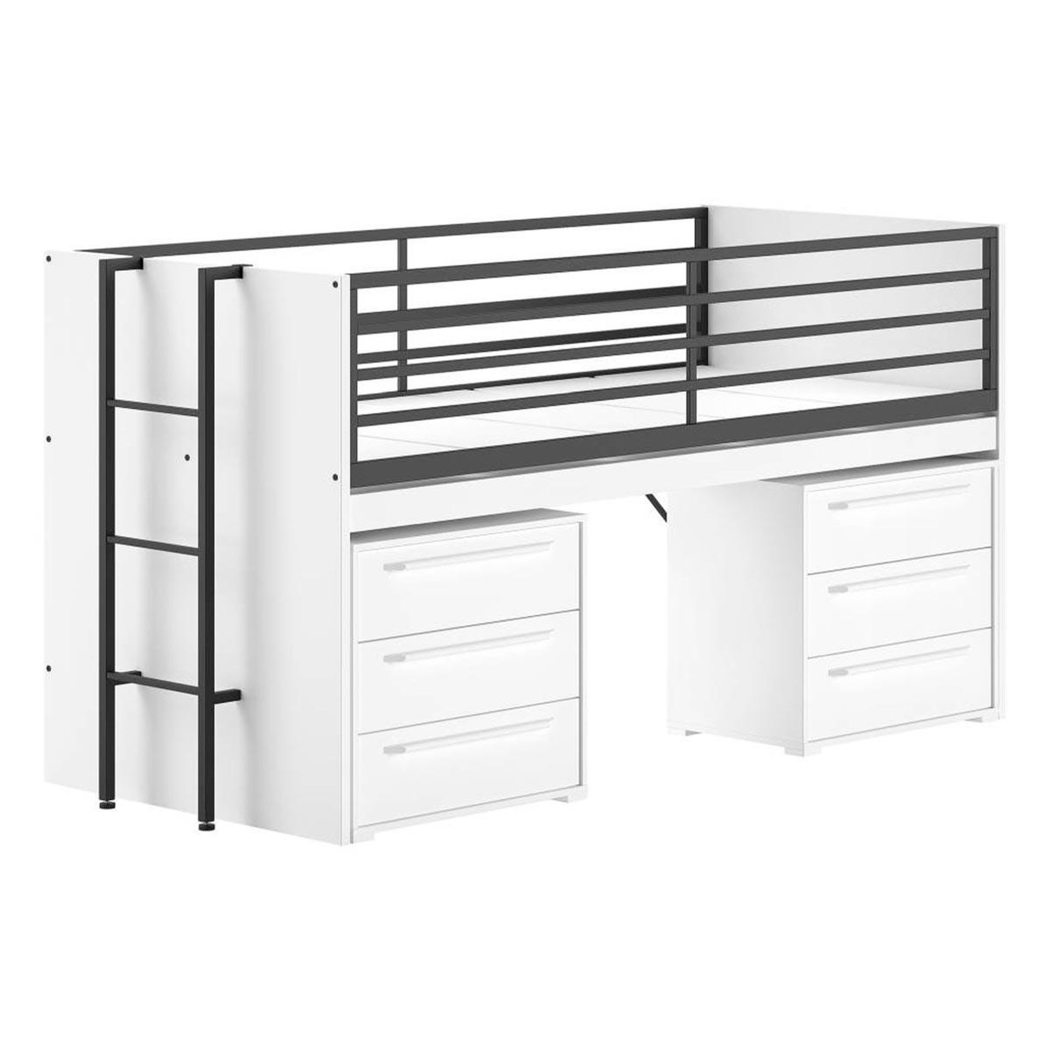 Paris Prix Pack - lit superposé & 2 commodes à tiroirs  sam  90x200cm blanc
