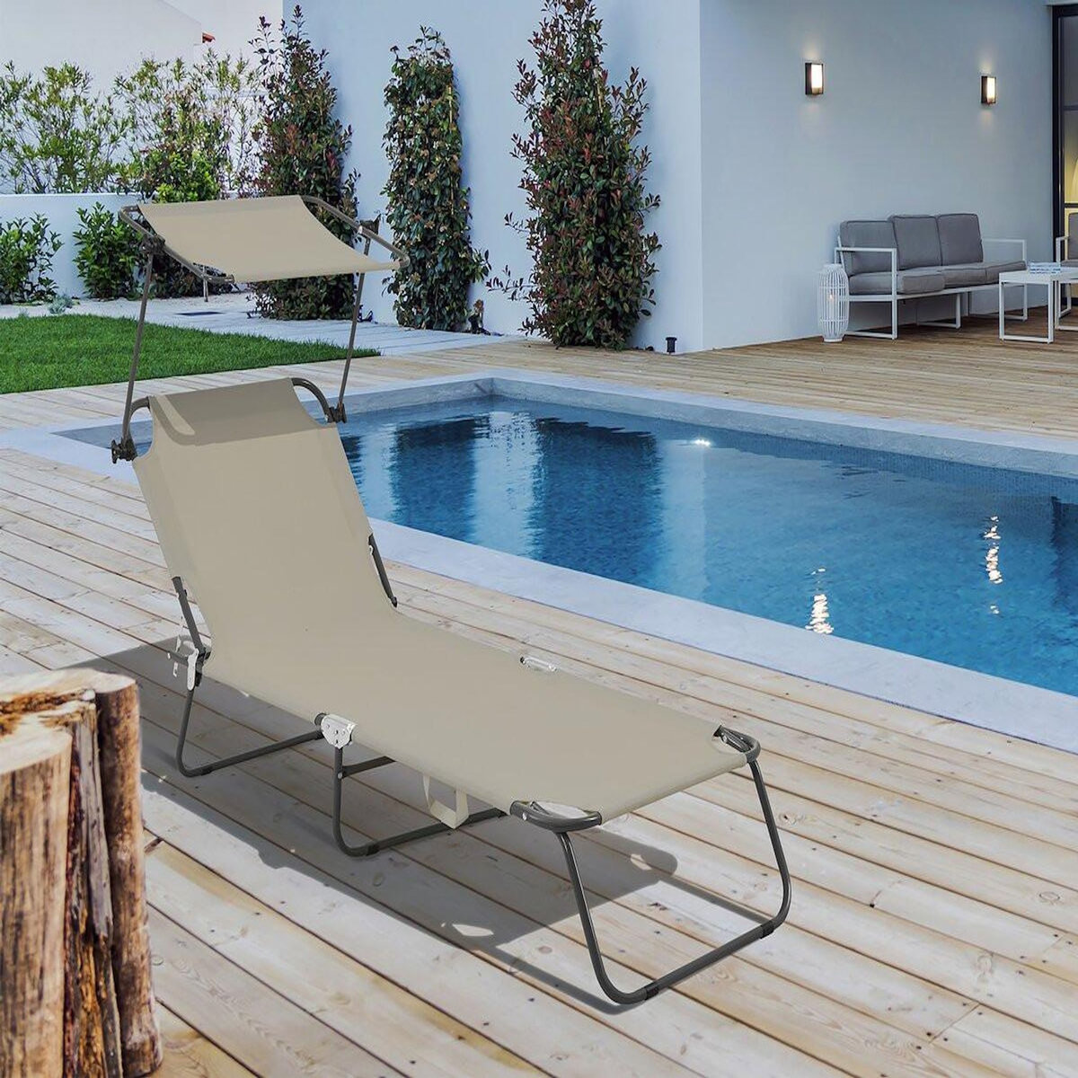 Habitat et Jardin Bain de soleil pliable  Lazy  - Avec pare soleil - Taupe