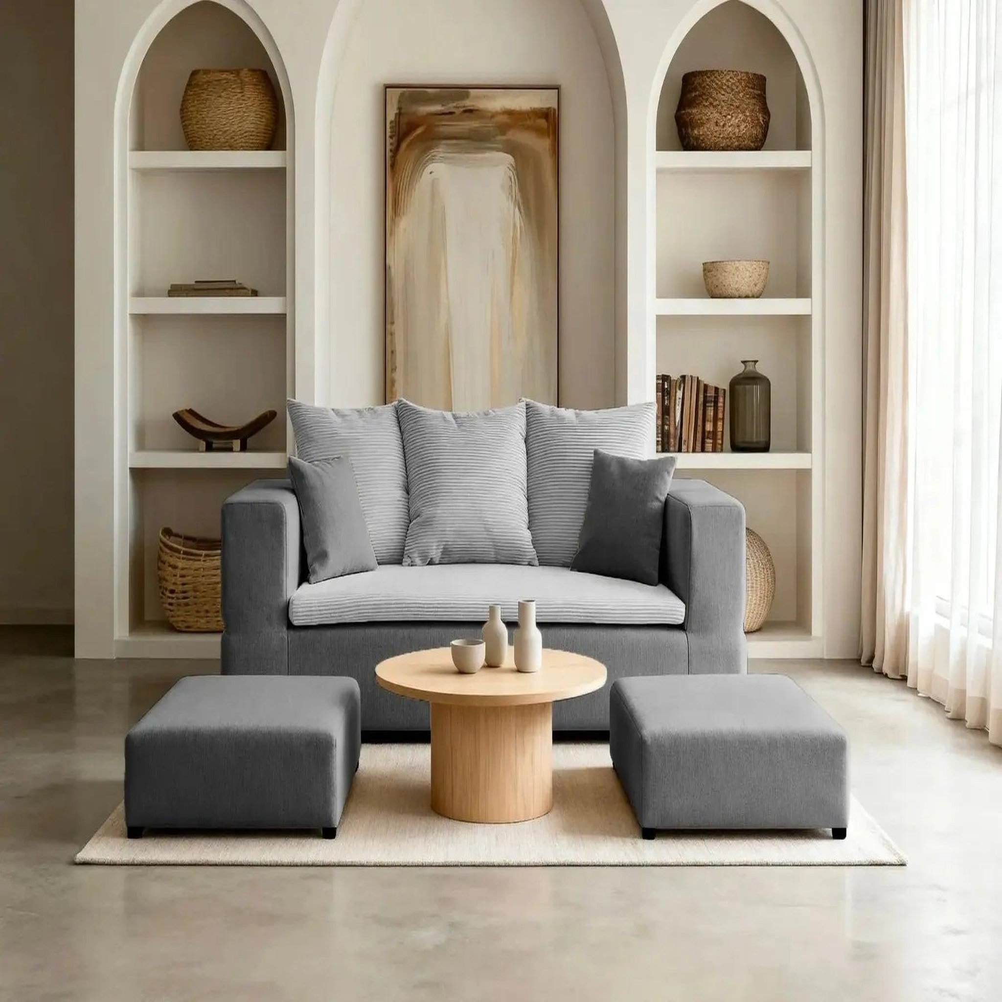 Voir la diapositive 2 : CASANOVA PARIS Ambre - canapé droit convertible bi matière avec deux poufs