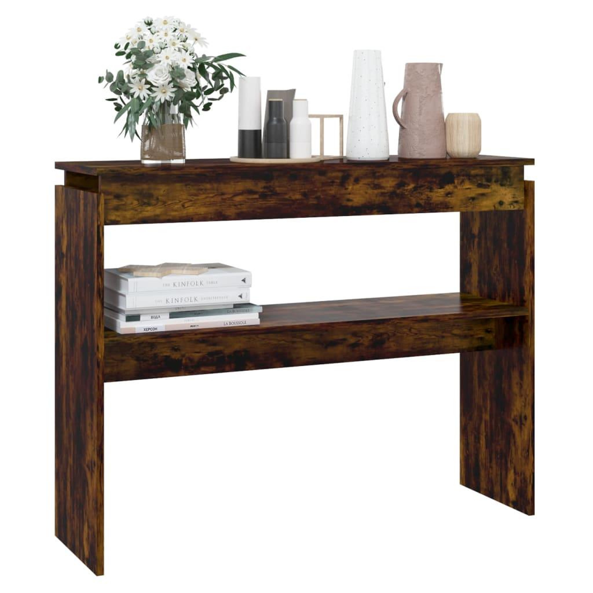 Voir la diapositive 5 : VIDAXL Table console Chene fume 102x30x80 cm Bois d'ingenierie