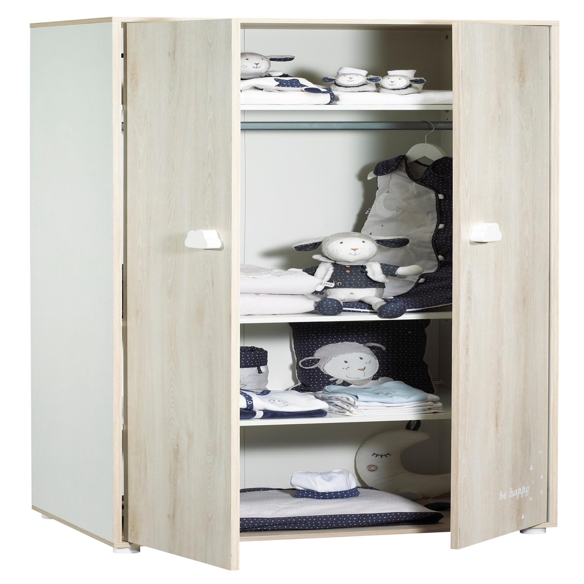 Voir la diapositive 2 : BABY PRICE Armoire chambre bébé 2 portes HAPPY, Hêtre cendré 