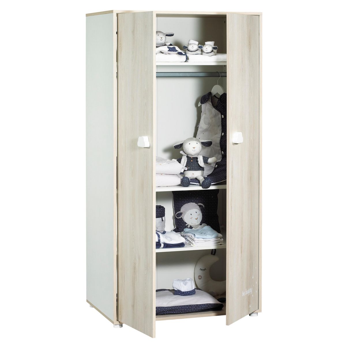 BABY PRICE Armoire chambre bébé 2 portes HAPPY, Hêtre cendré 