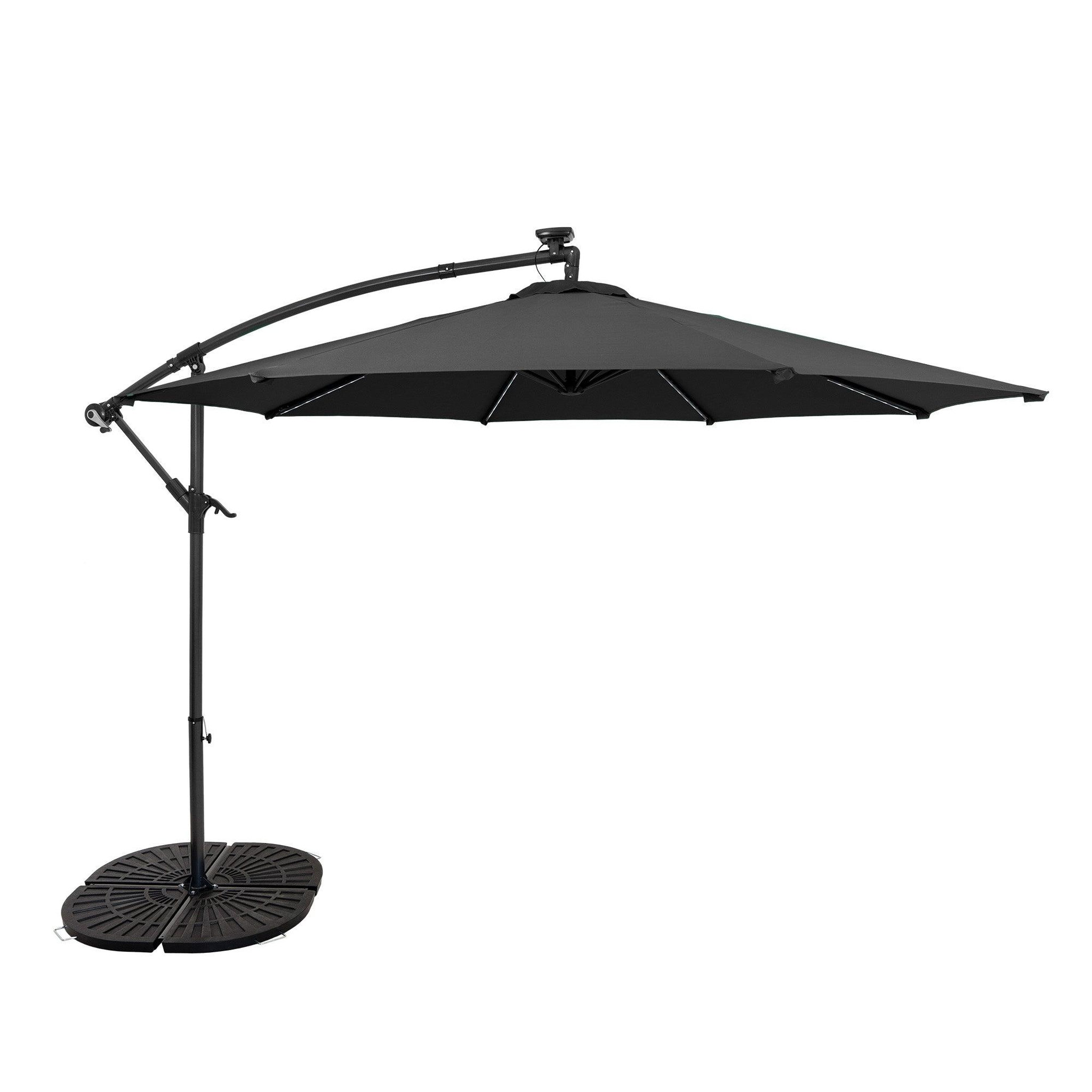 Voir la diapositive 1 : Monster Parasol Banane à Mât Déporté à LED 3 m & 4 Pieds en Éventail