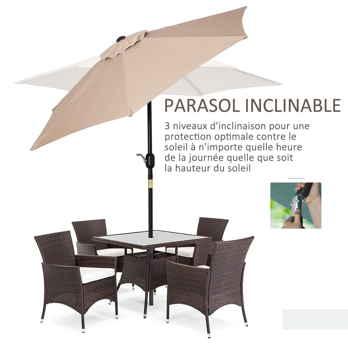 OUTSUNNY Parasol hexagonal inclinable dim. Ø 2,3 x 2,16H m métal polyester haute densité beige