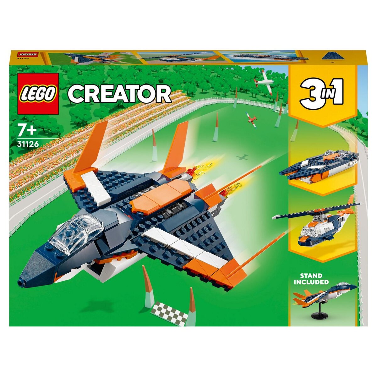 LEGO Creator 31126 - L&rsquo;Avion Supersonique, Jouet 3 en 1 Hélicoptère Bateau Avion