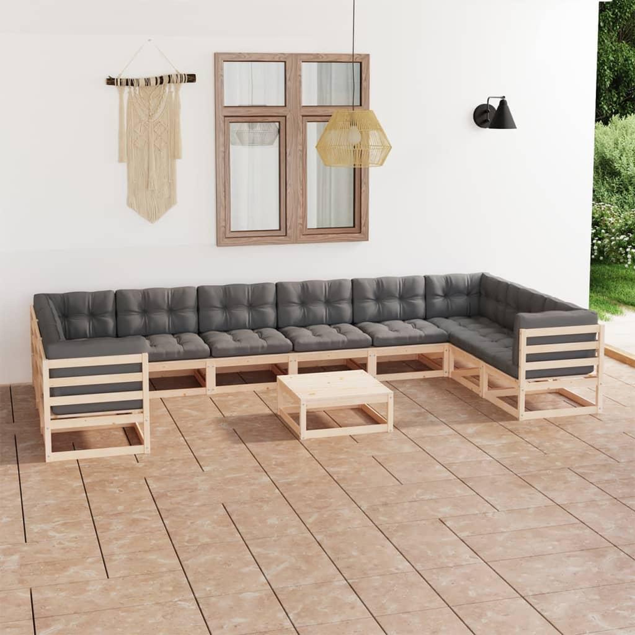 Voir la diapositive 1 : VIDAXL Salon de jardin 11 pcs avec coussins Bois de pin massif
