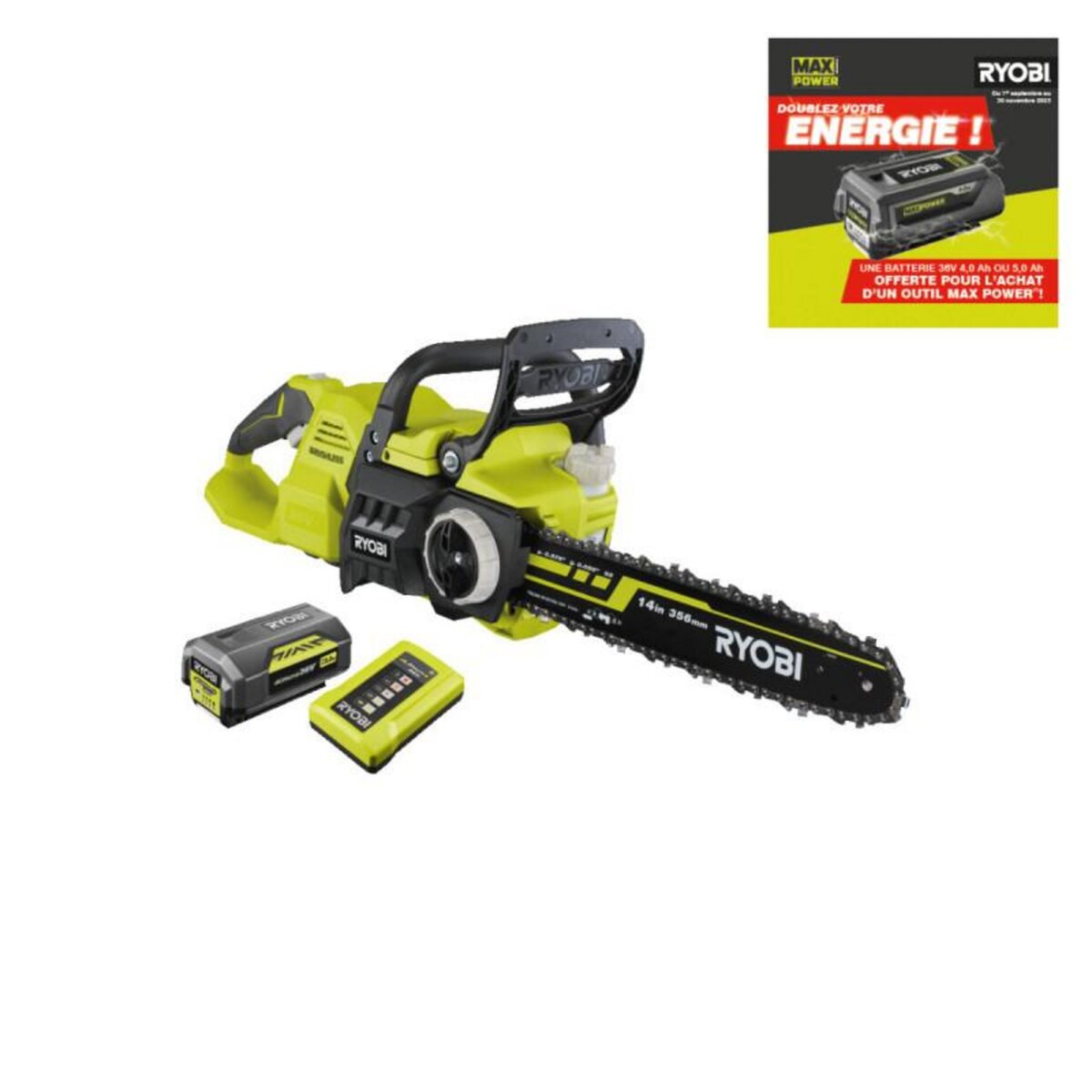 Tronçonneuse RYOBI 36V LithiumPlus Brushless - 1 batterie 5.0Ah