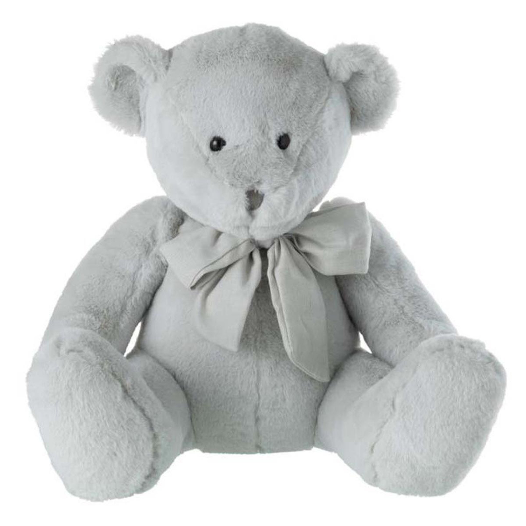 J-LINE Peluche enfant  ourson nœud  34cm gris