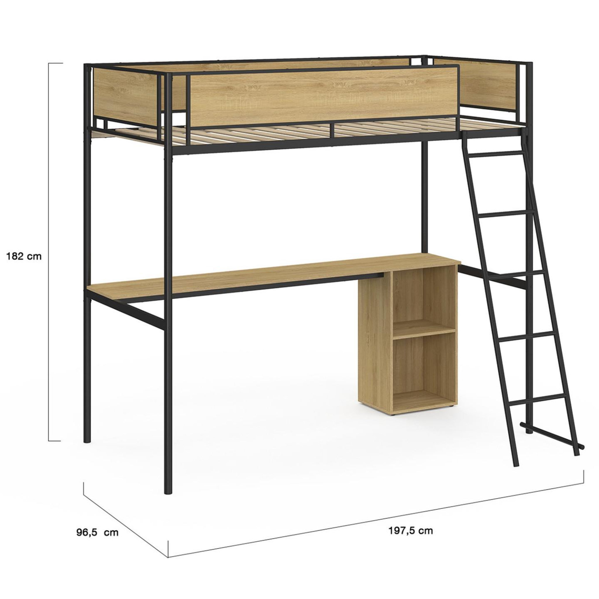 Voir la diapositive 4 : ID MARKET Lit mezzanine simple detroit avec bureau et rangements 90 x 190 cm design industriel