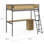 Voir la diapositive 4 : ID MARKET Lit mezzanine simple DETROIT avec bureau et rangements 90 x 190 cm design industriel