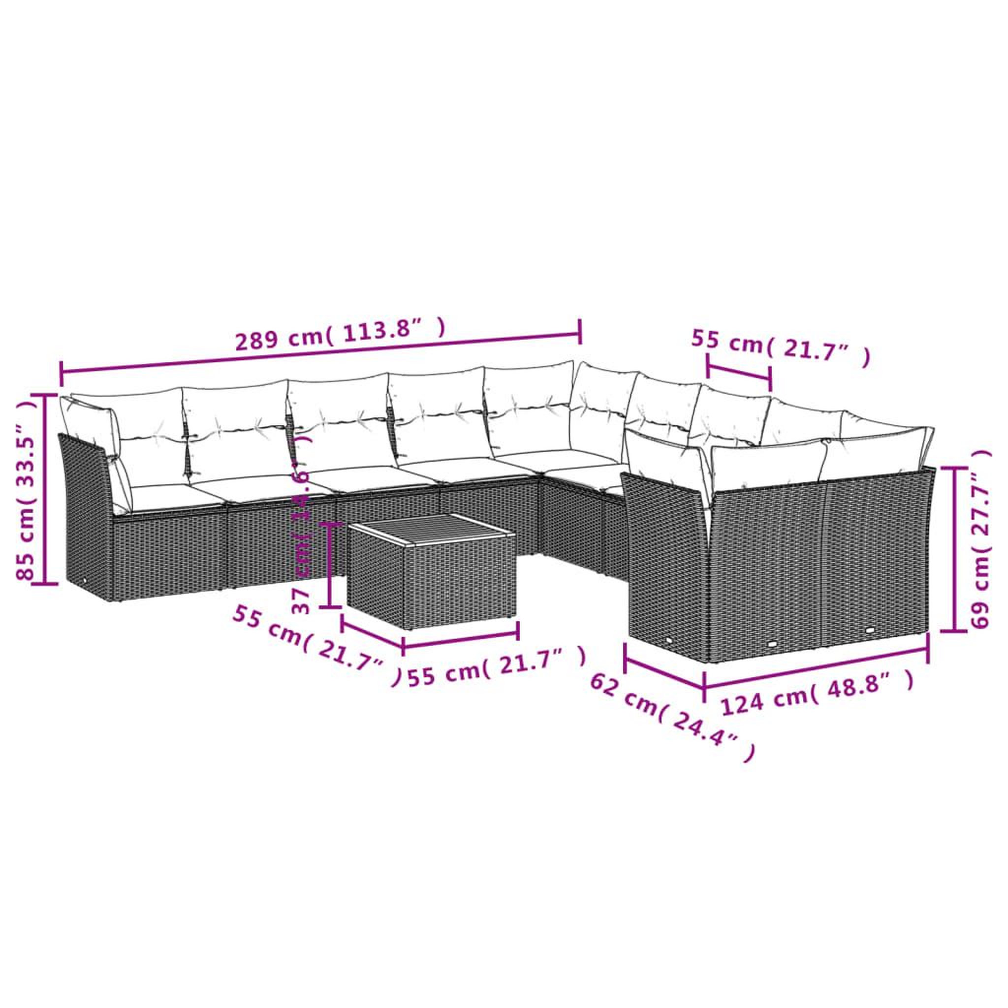 Voir la diapositive 3 : VIDAXL Salon de jardin 11 pcs avec coussins beige resine tressee
