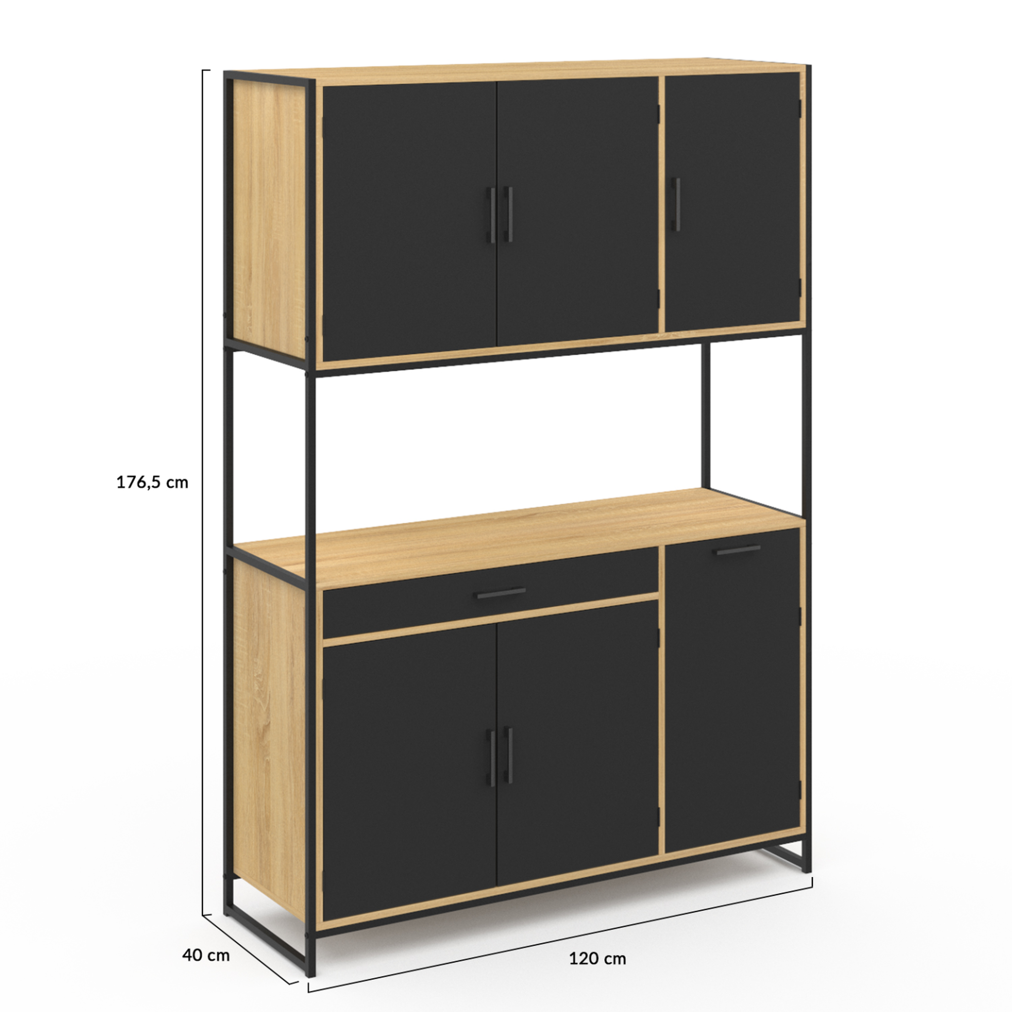 Voir la diapositive 5 : ID MARKET Buffet de cuisine 120 cm boston meuble 6 portes design industriel + tiroir