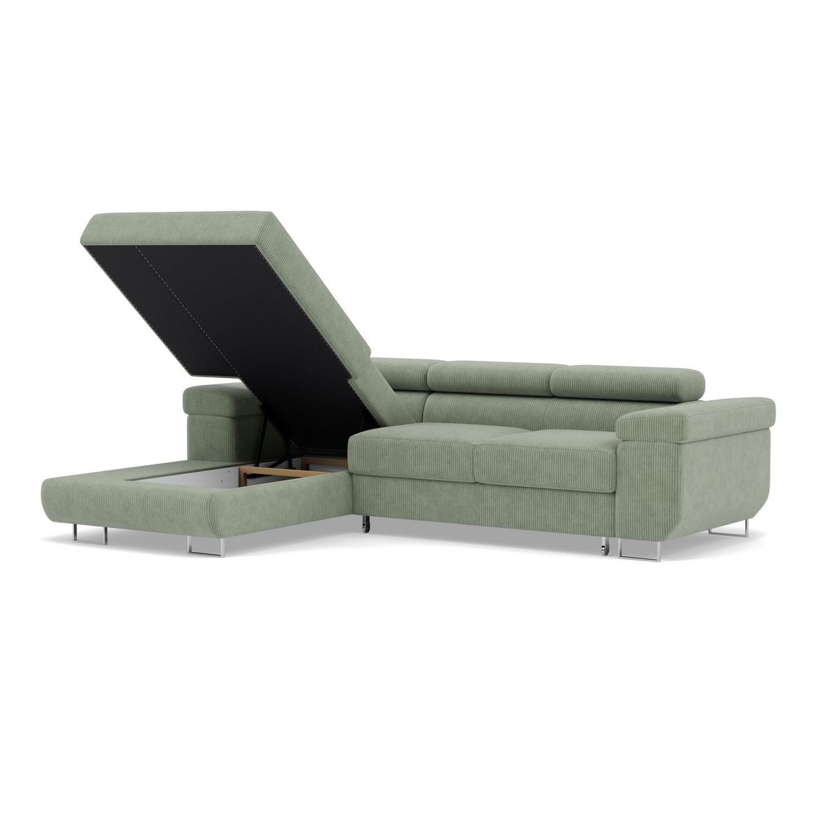 BEST MOBILIER Pablo - canapé d'angle gauche - 6 places - convertible avec coffre et têtières réglables - en velours côtelé