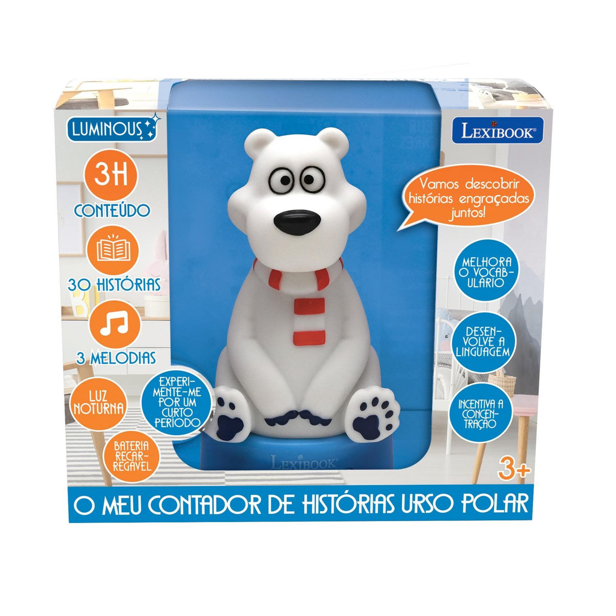 Lexibook Compteur d'histoires Ourson en 3D avec veilleuse (Portuguais)
