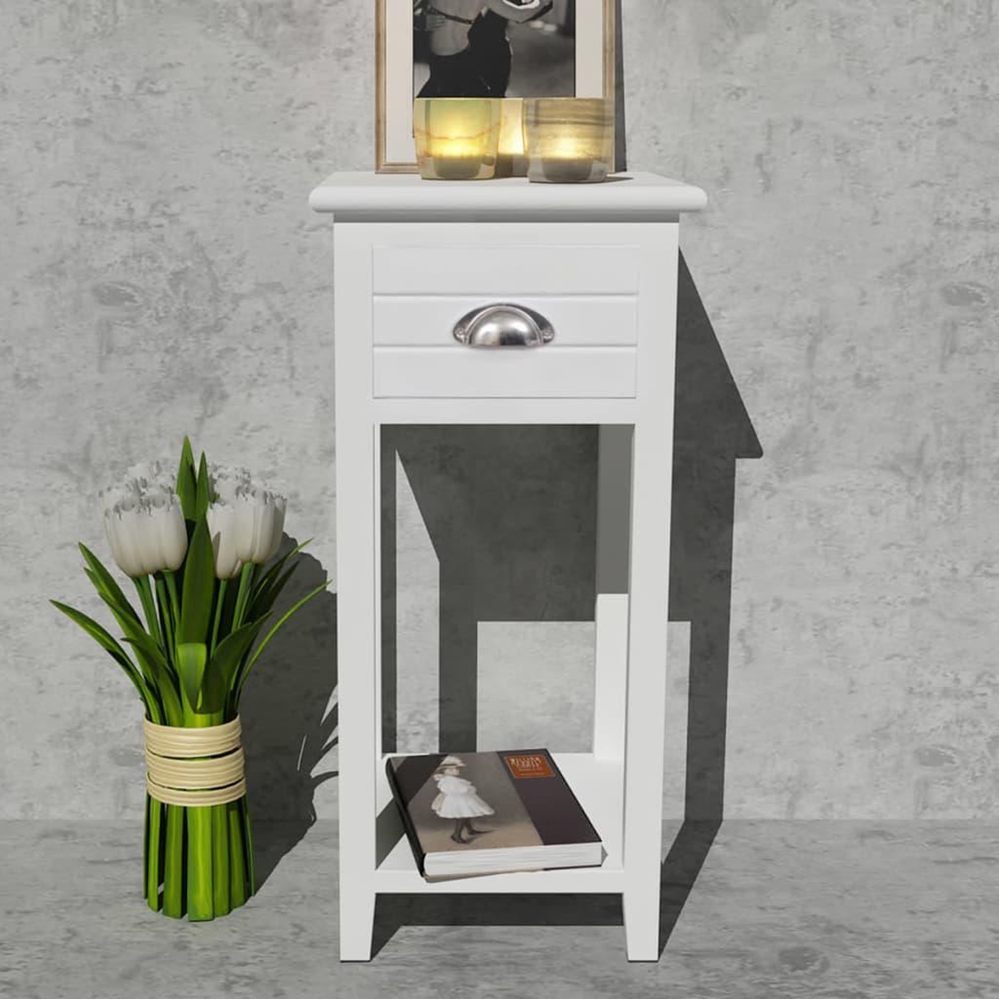 Voir la diapositive 3 : VIDAXL Table de chevet avec 1 tiroir Blanc