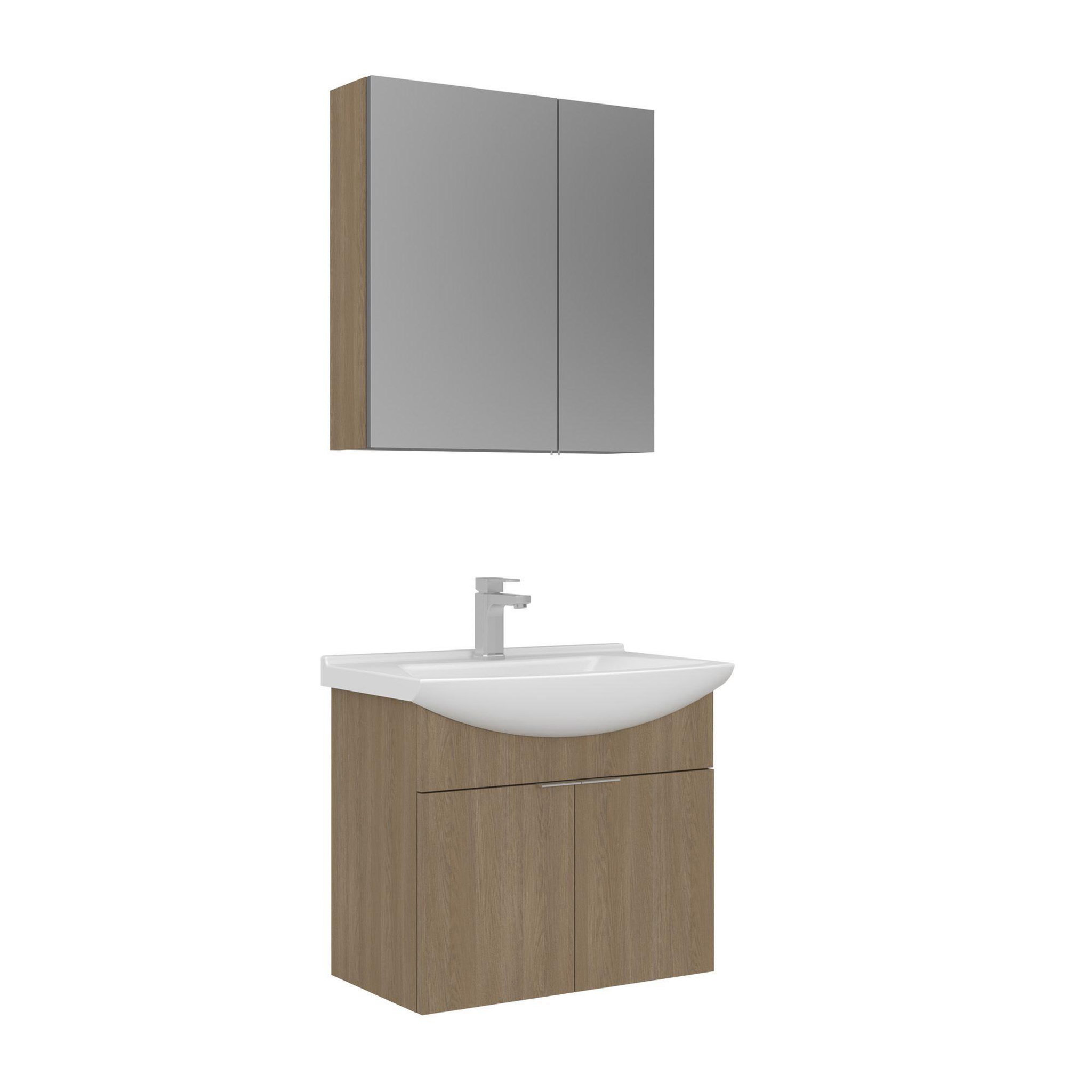 Habitat et Jardin Meuble avec simple vasque et miroir  Purus 65  - 65 x 50 x 58 cm - Oak