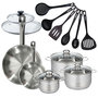 Voir la diapositive 1 : Fackelmann Set 2 poêles 20 28 cm en inox, 2 couvercles verre, 3 faitouts inox 16, 20 et 24 cm et 6 ustensiles RPET Fackelmann Eterna
