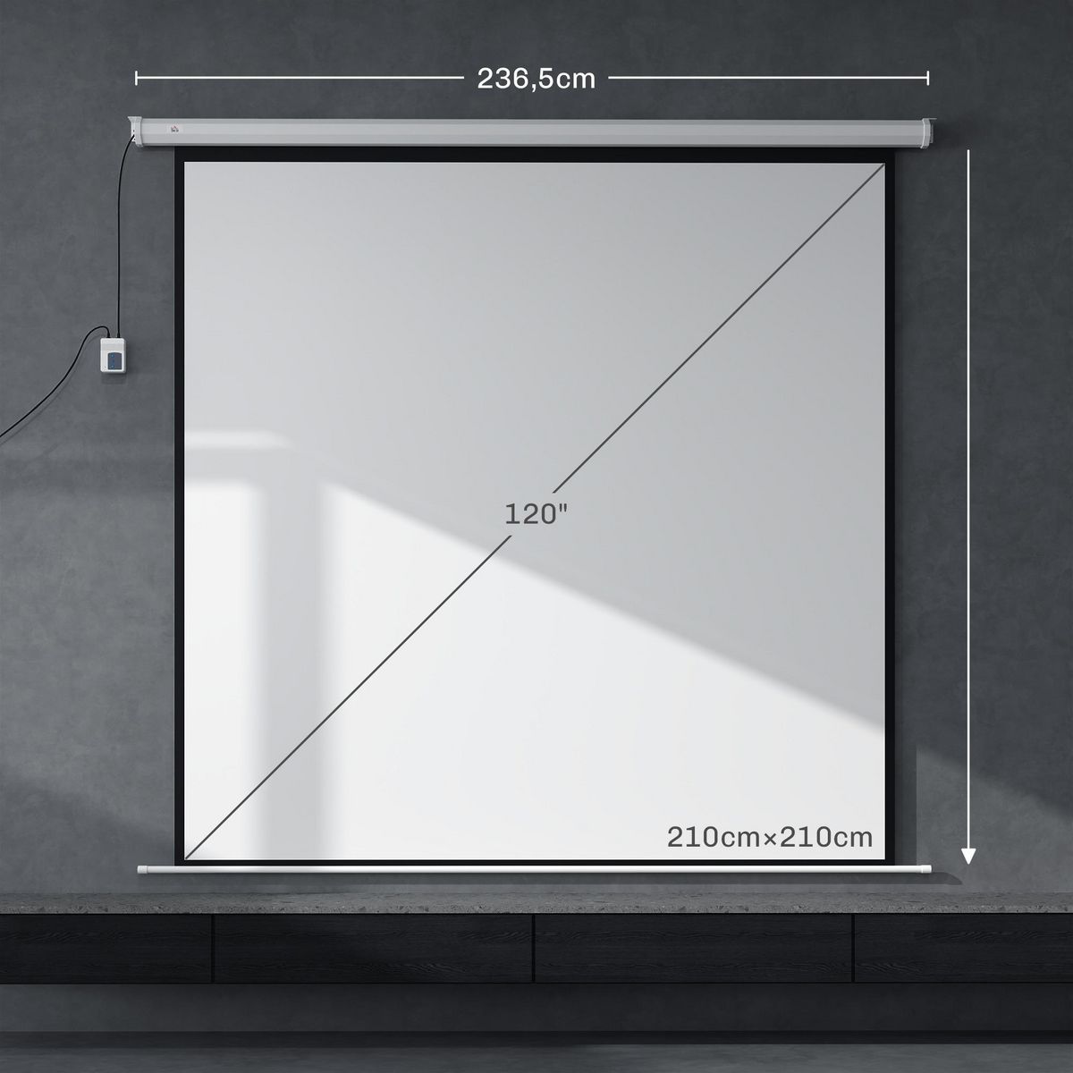 HOMCOM Écran de projection motorisé home-cinéma format 1:1 120 pouces 4K HD avec télécommande blanc noir