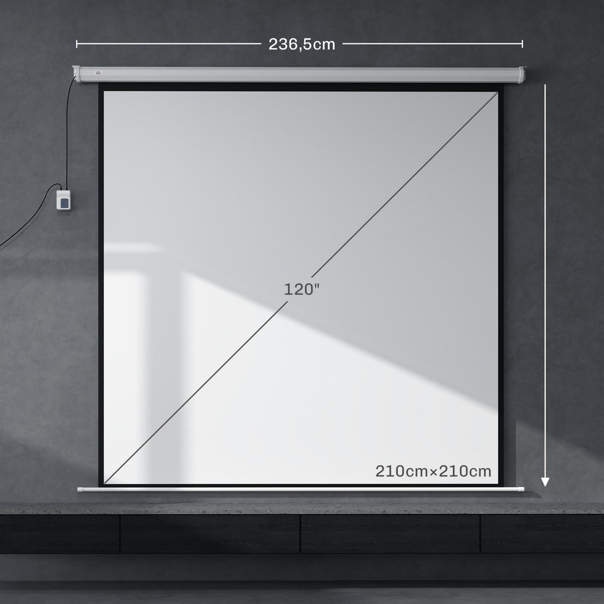 HOMCOM Écran de projection motorisé home-cinéma format 1:1 120 pouces 4K HD avec télécommande blanc noir