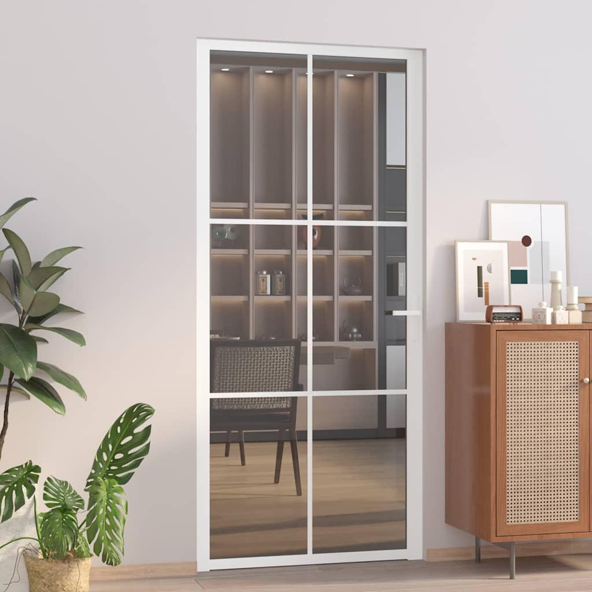Voir la diapositive 2 : VIDAXL Porte interieure 93x201,5 cm Blanc Verre ESG et aluminium