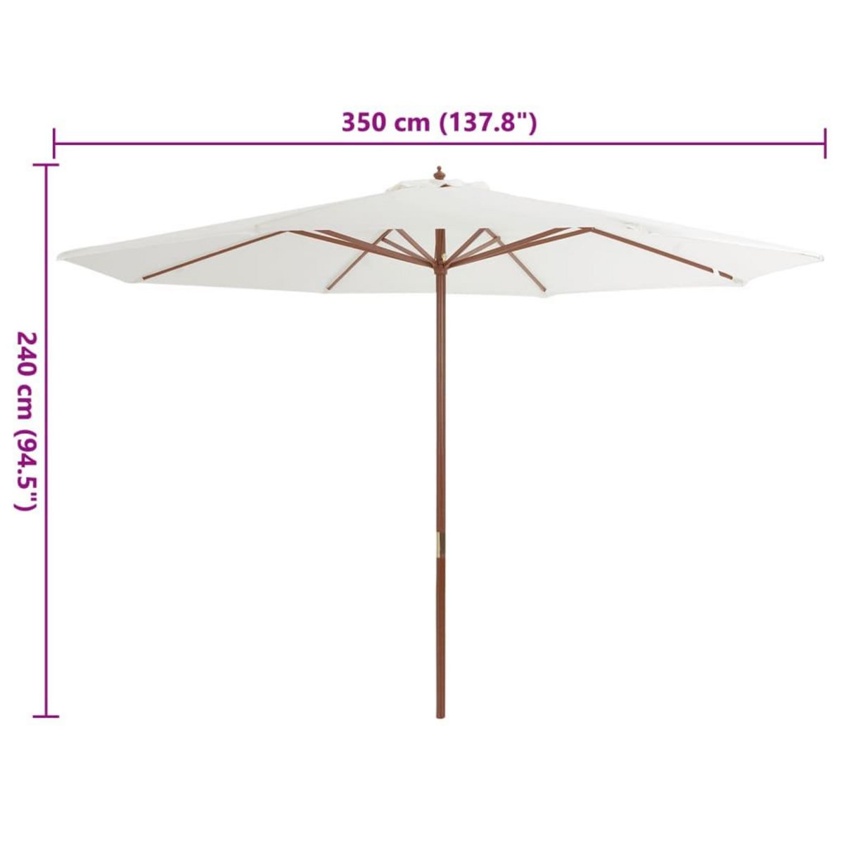 VIDAXL Parasol d'exterieur avec mat en bois 350 cm Blanc sable