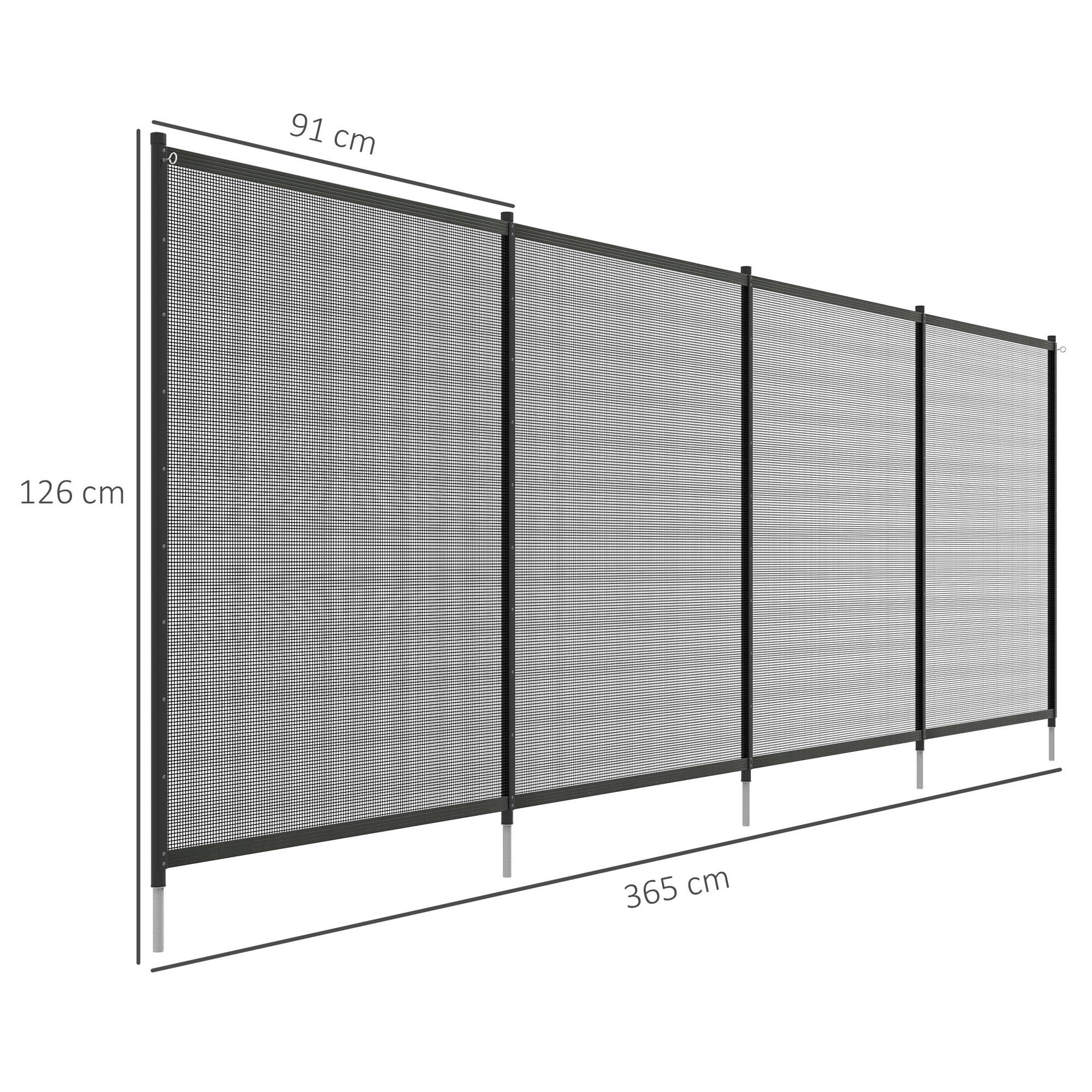 Voir la diapositive 3 : OUTSUNNY Clôture barrière de sécurité pour piscine - lot de 4 panneaux - dim. totales 365L x 126H cm - alu textilène noir