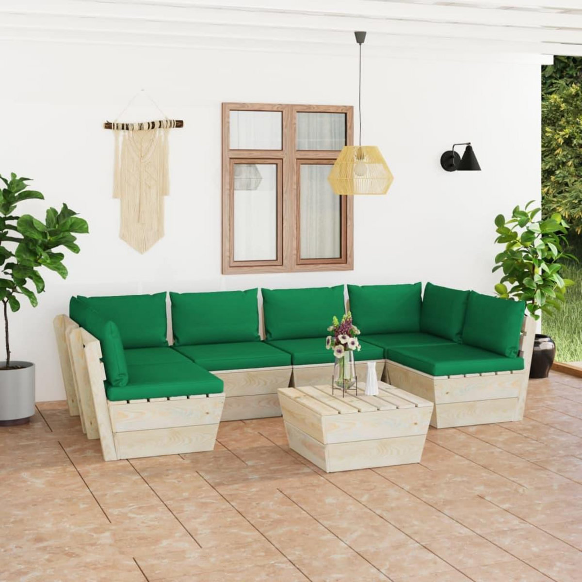 VIDAXL Salon de jardin palette 7 pcs avec coussins bois d'epicea