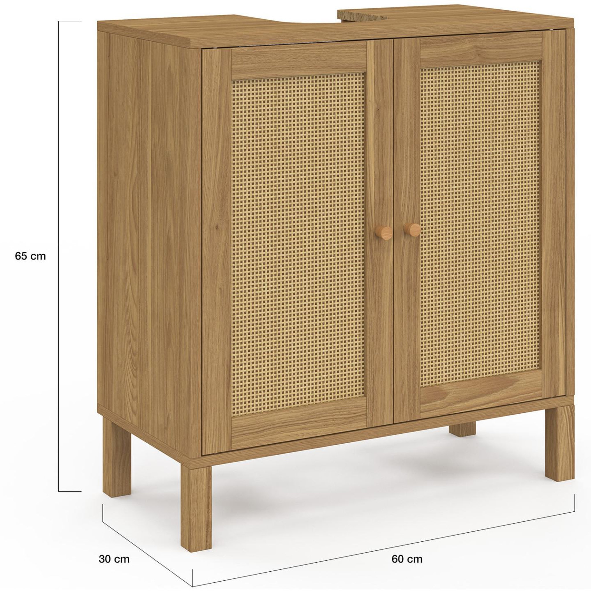 Voir la diapositive 6 : ID MARKET Meuble sous lavabo salle de bain hanae effet naturel cannage