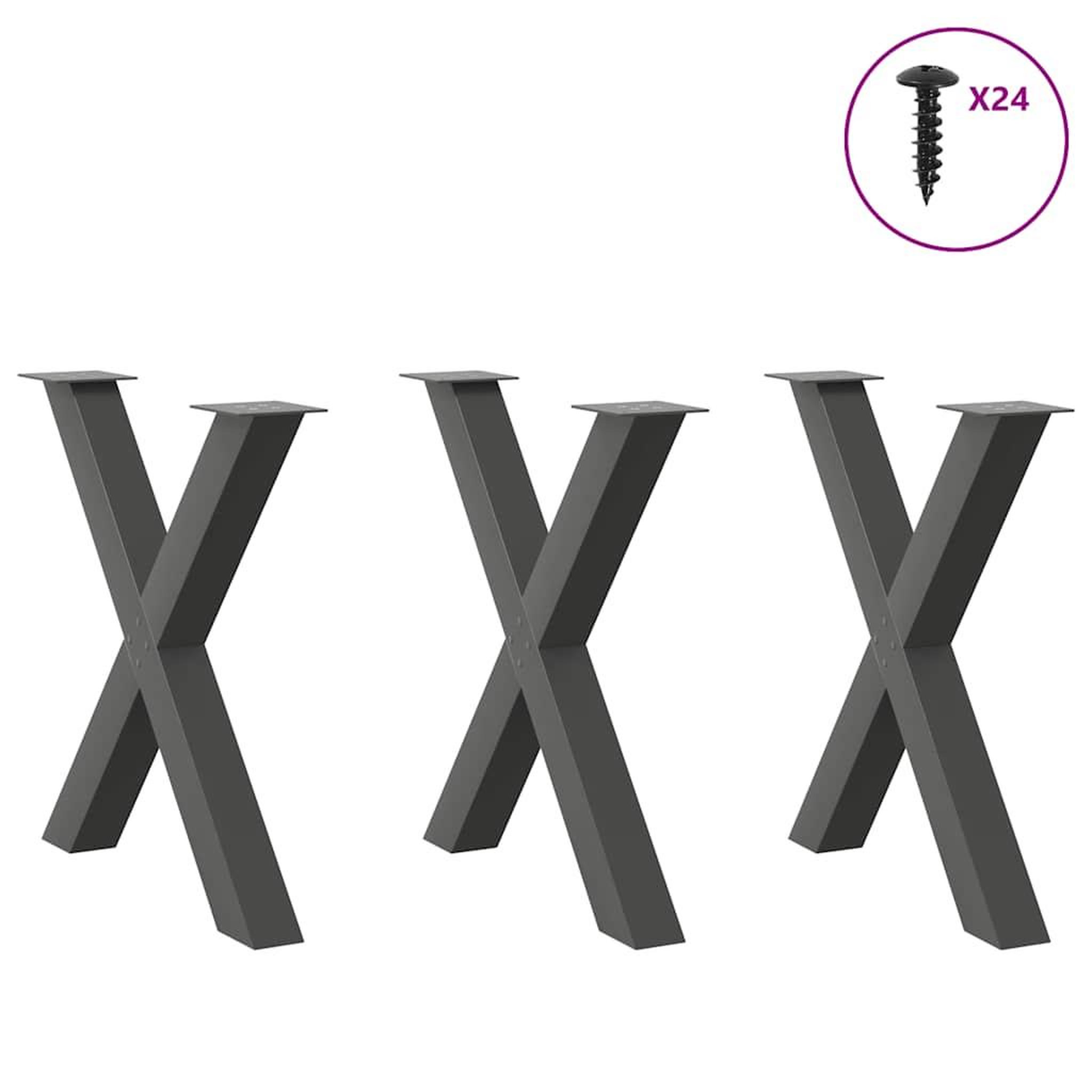 Voir la diapositive 3 : VIDAXL Pieds de table a manger forme de X 3 pcs 70x(72-73) cm acier