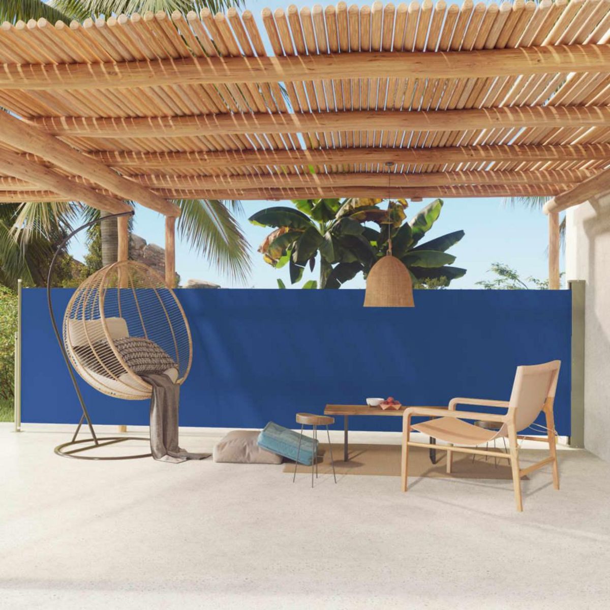 VIDAXL Auvent lateral retractable de patio 140x600 cm Bleu