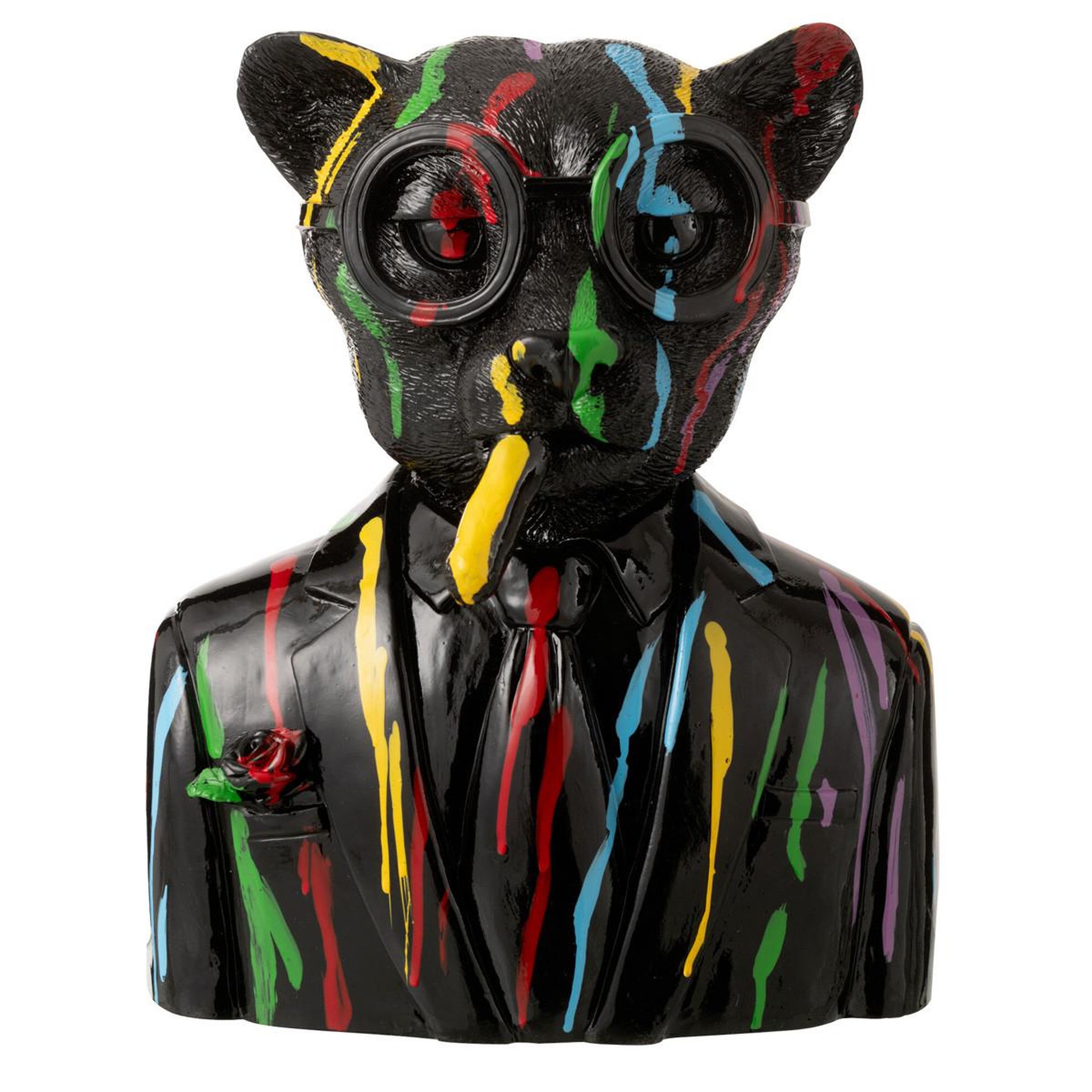 J-LINE Buste léopard  tâches de peinture  31cm noir
