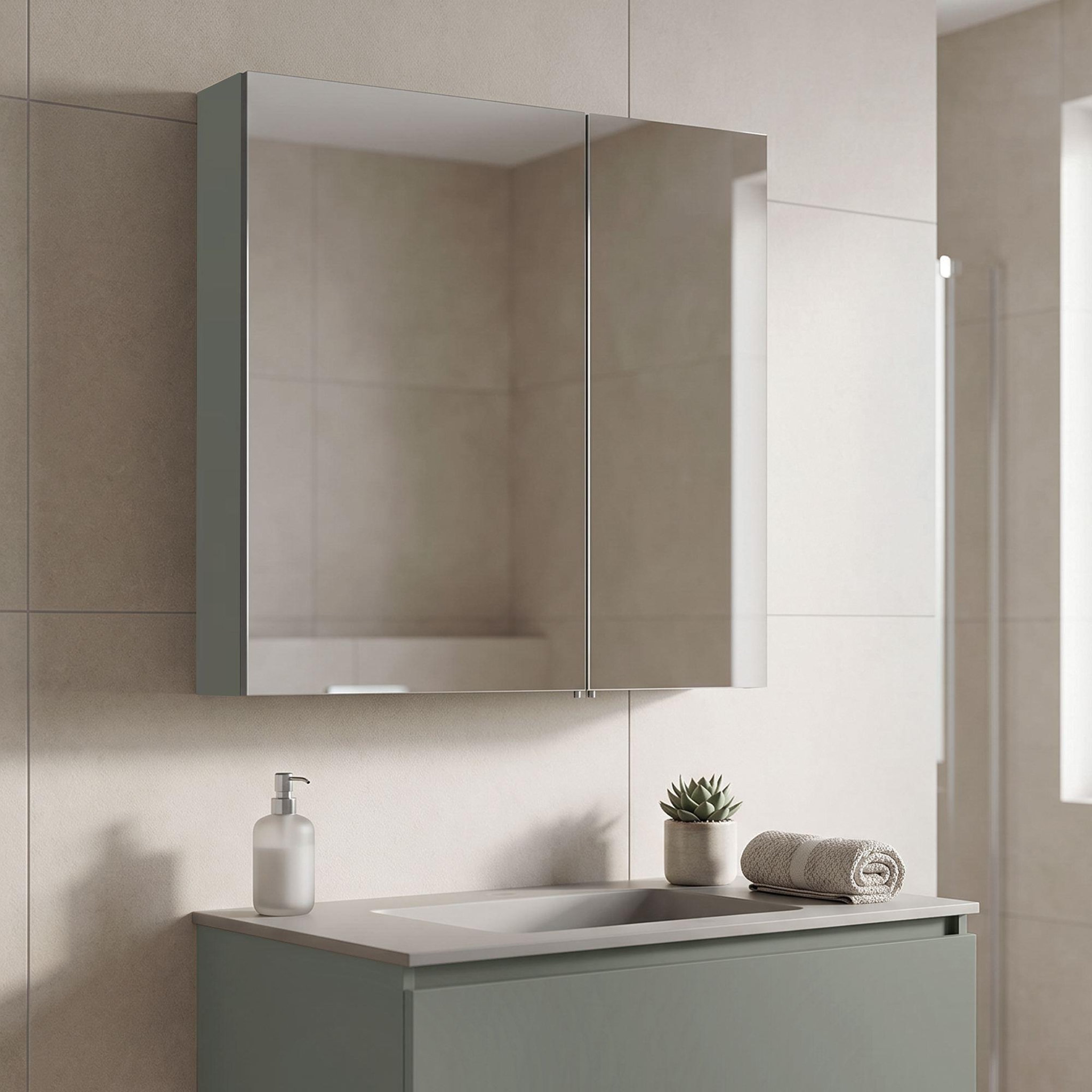 Voir la diapositive 2 : Habitat et Jardin Armoire de Salle de Bain  Bari 60  - 60 x 16 x 66 cm - Matte Green
