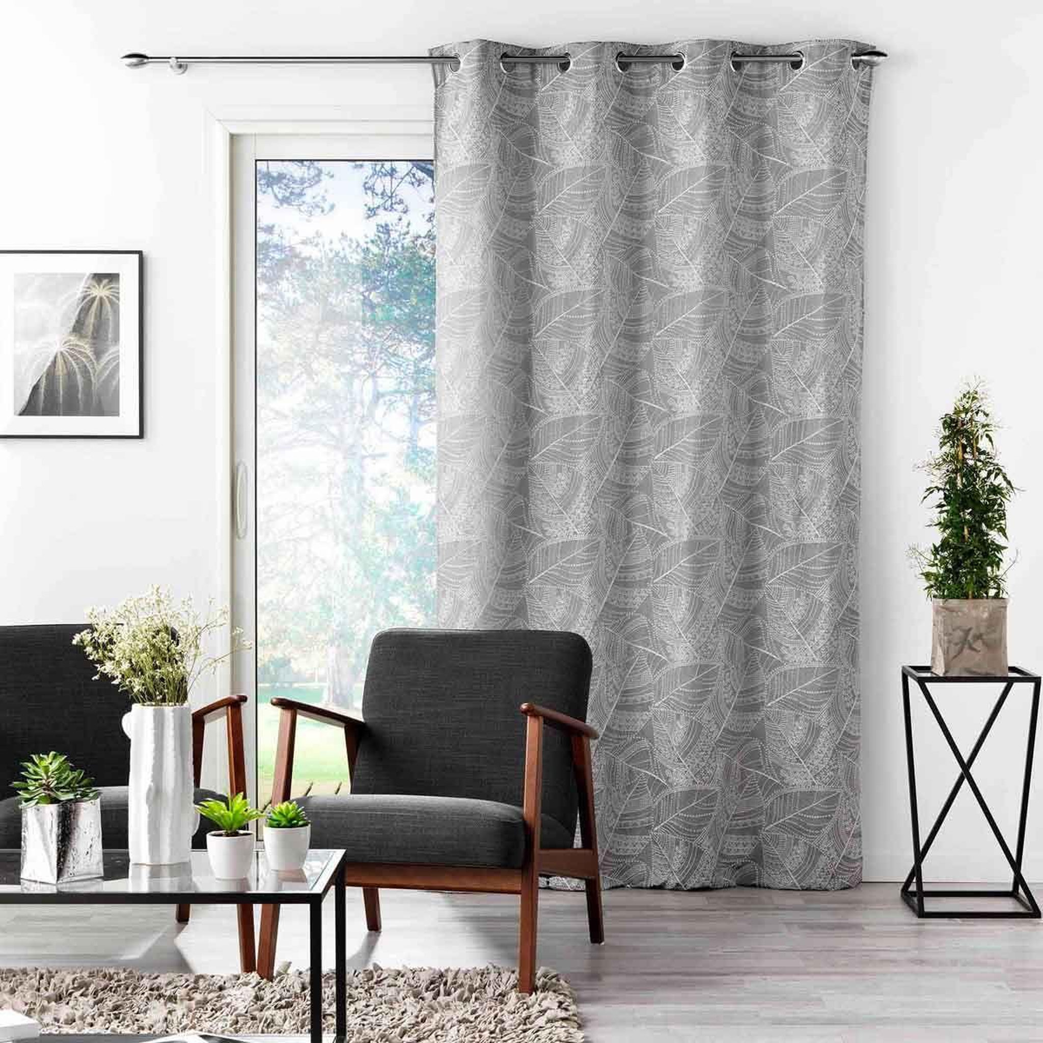 Voir la diapositive 4 : Douceur d'Intérieur Rideau à œillets jacquard  floriss  140x260cm gris