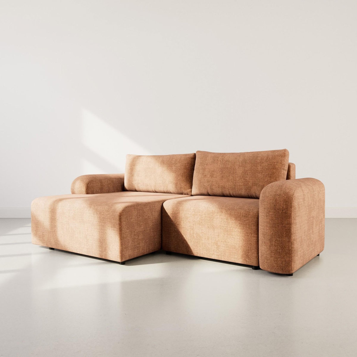 BEST MOBILIER Rebecca - canapé d'angle gauche 4 places convertible avec coffre en velours texturé