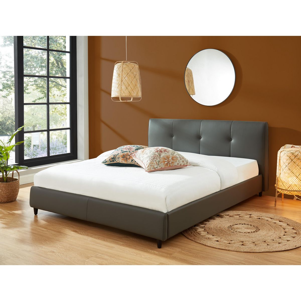 Ensemble matelas 140x190m + lit double adulte avec sommier et  tête de lit RAPHAEL