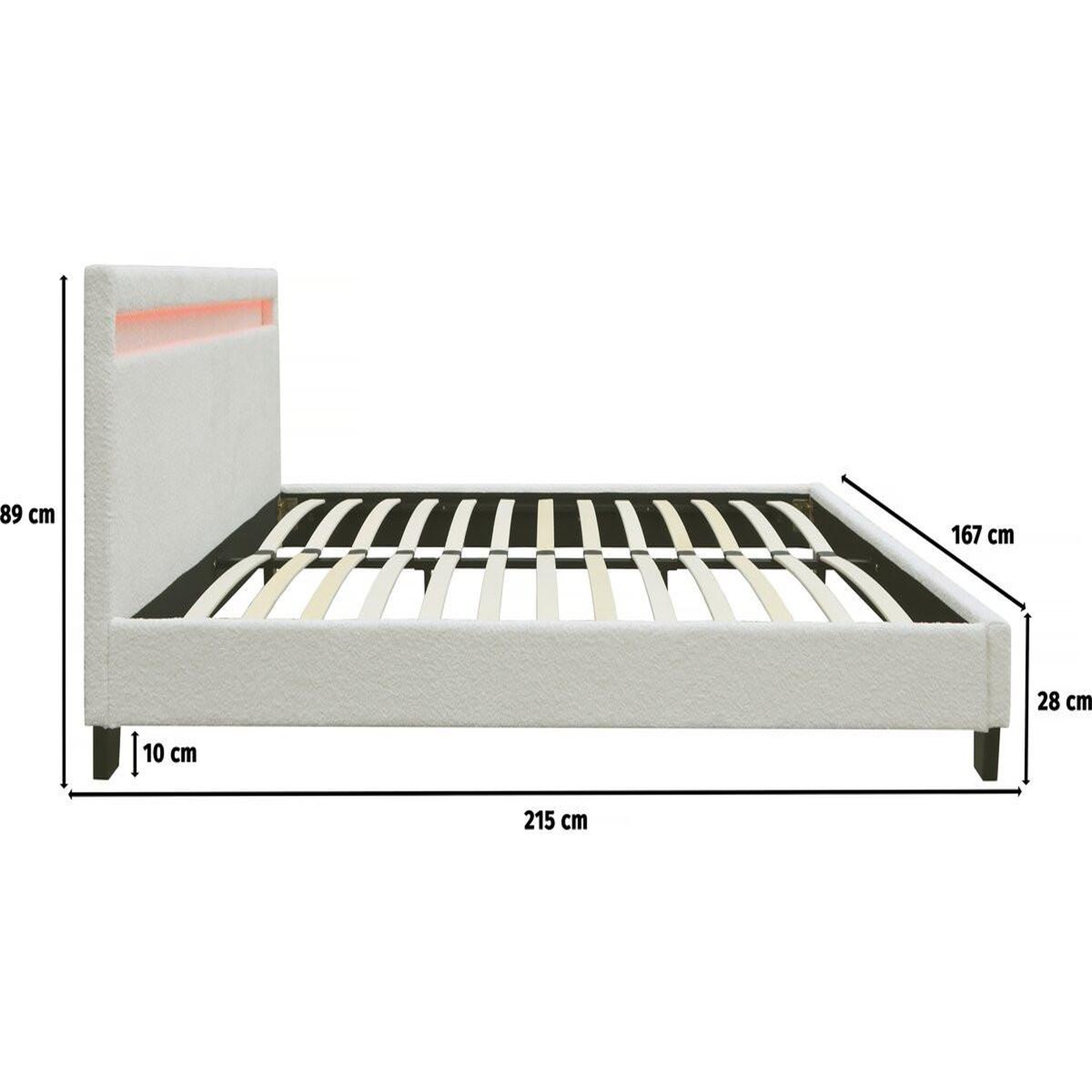 Voir la diapositive 3 : Habitat et Jardin Lit tissu bouclette avec led  maria  160 x 200 cm - crème