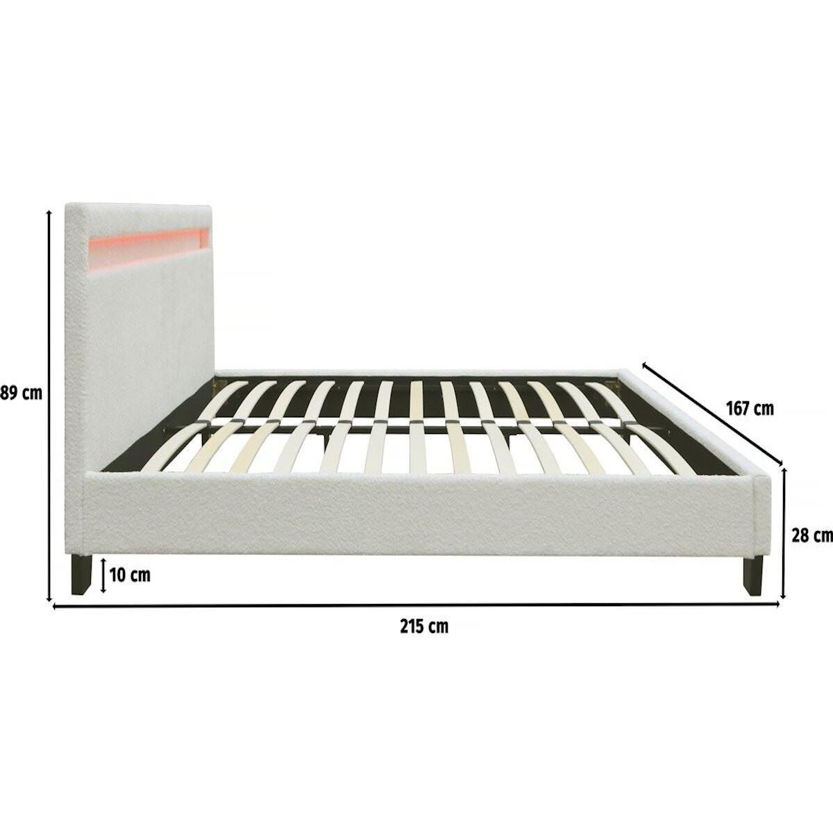 Habitat et Jardin Lit tissu bouclette avec LED  Maria  160 x 200 cm - Crème