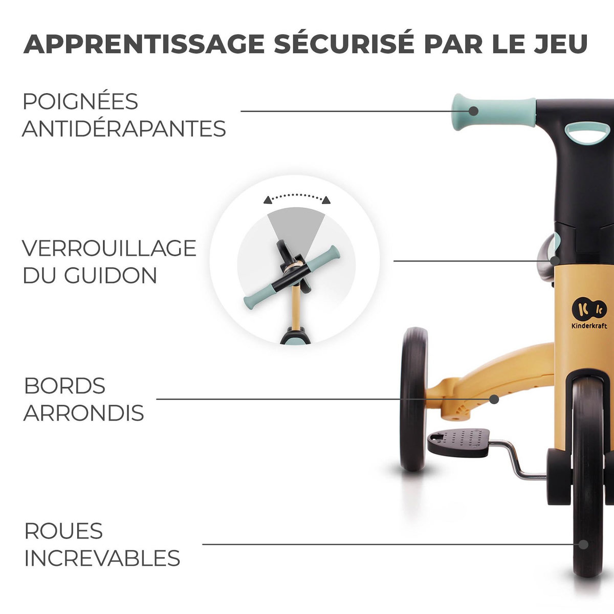 KINDERKRAFT Tricycle évolutif pliable 3 en 1 avec fonction draisienne
