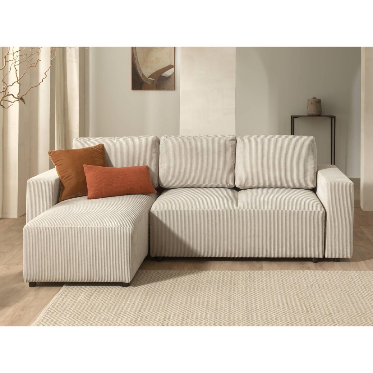 LISA DESIGN Livy - canapé d'angle convertible et coffre - réversible - en velours côtelé - 4 places