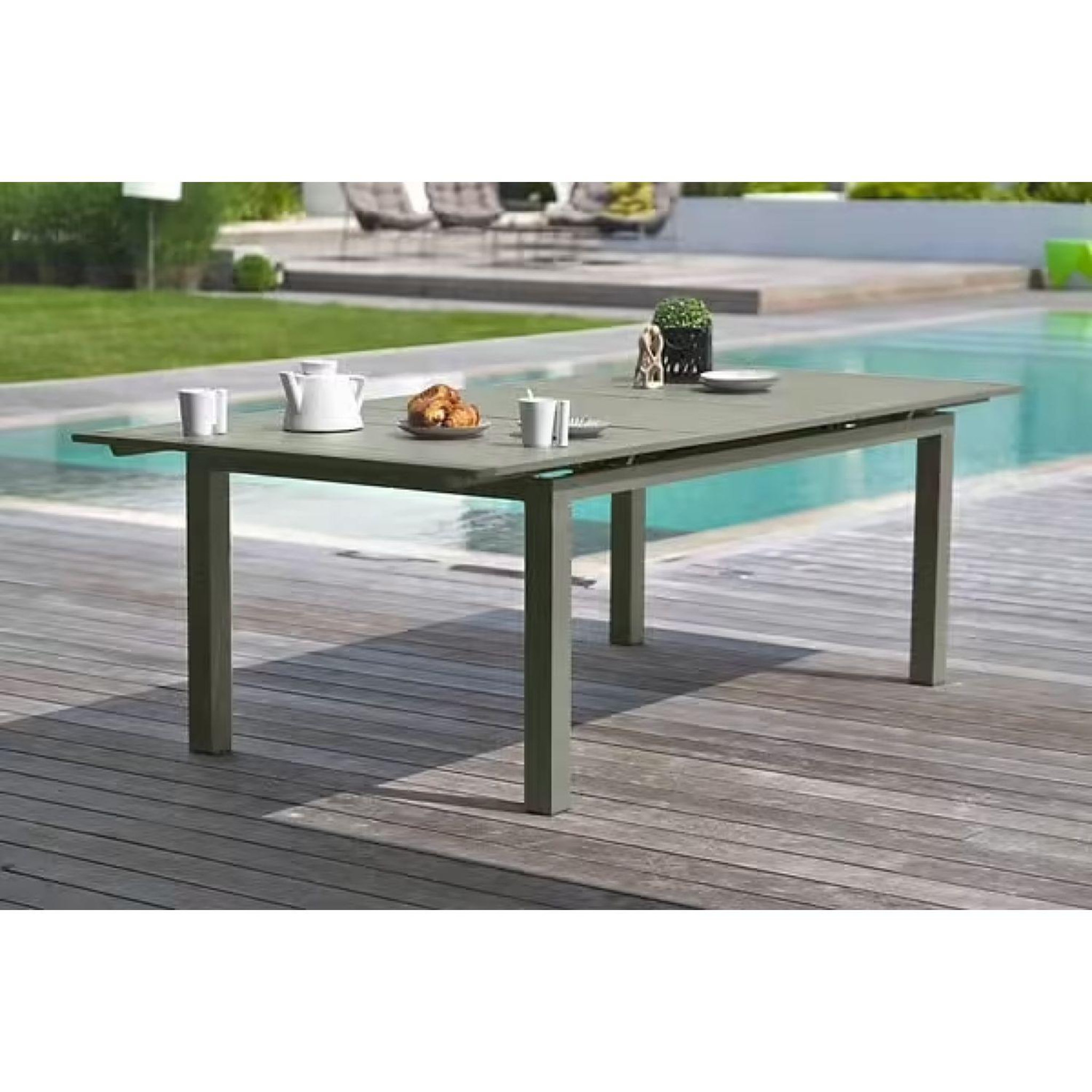Voir la diapositive 1 : DCB GARDEN Table de jardin rectangulaire - 10/12 places - Aluminium - Kaki - MIAMI