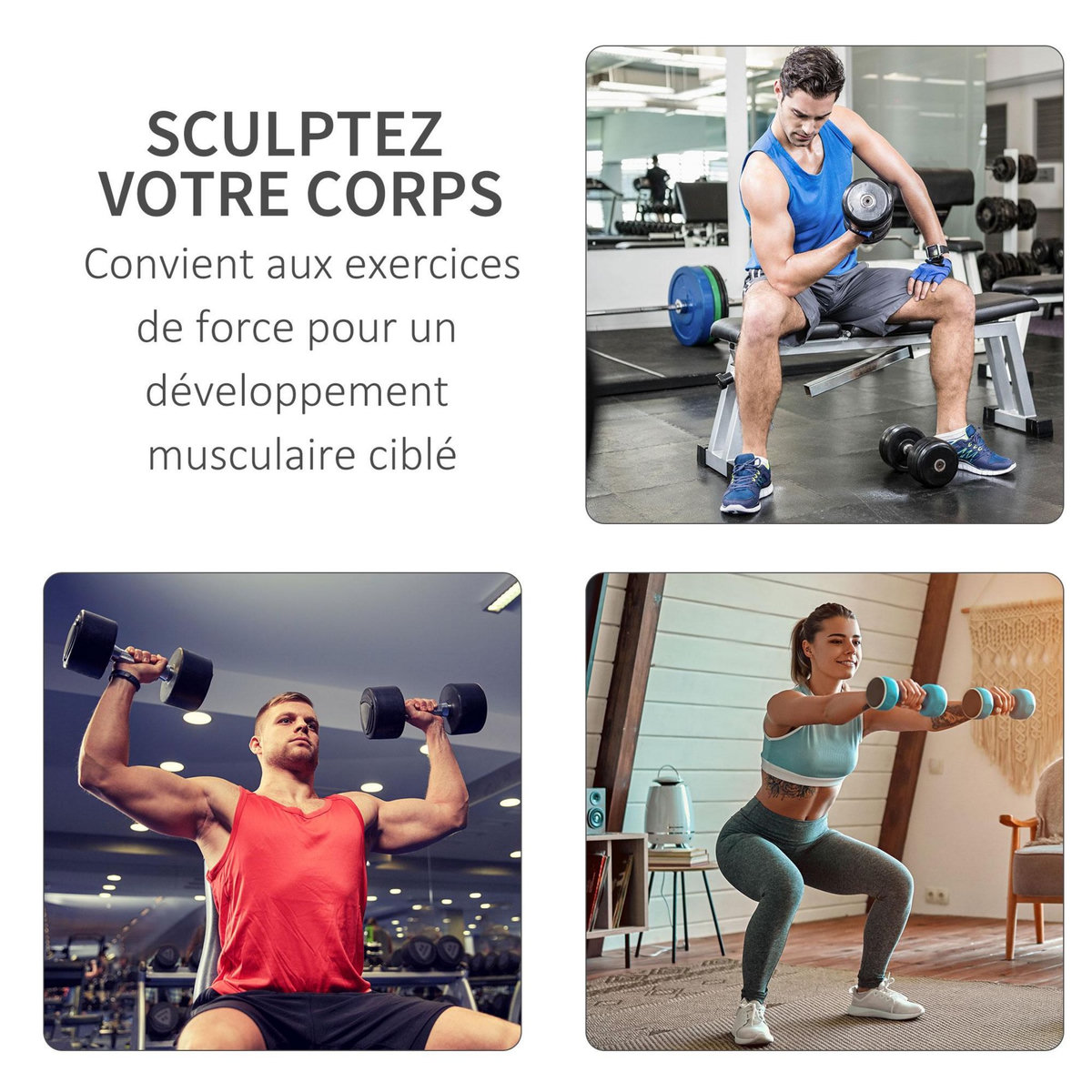 HOMCOM Disques de poids - lot de 4 disques d'haltère - ensemble de poids 5 Kg et 10 Kg - poids total 30 Kg - entraînement musculaire & haltérophilie - HDPE noir