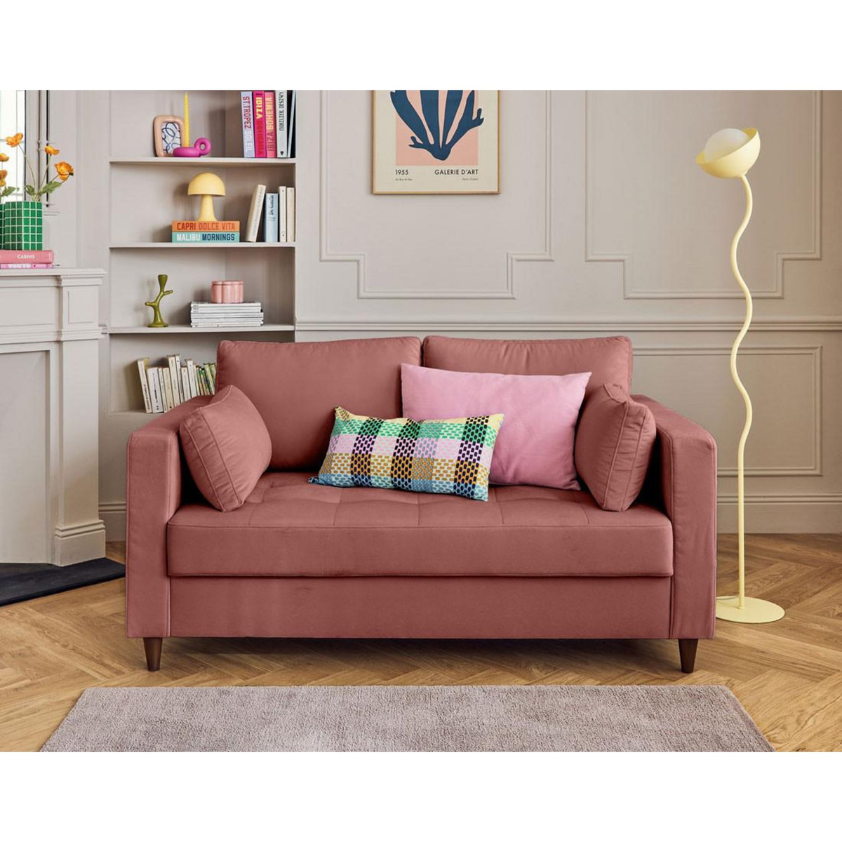 LISA DESIGN Anna - canapé droit 2 places avec poche en velours - pieds en bois