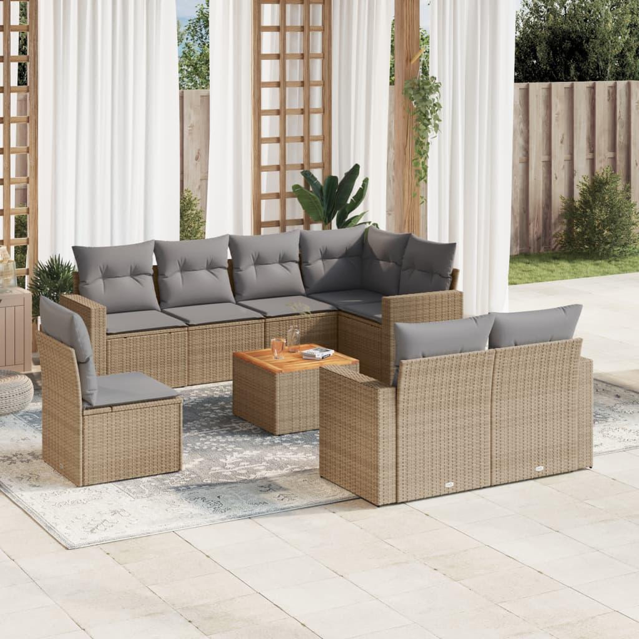 VIDAXL Salon de jardin avec coussins 9 pcs beige resine tressee