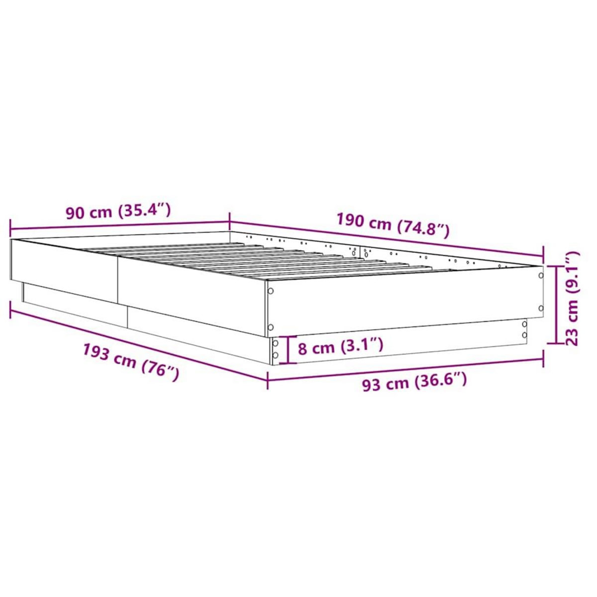 VIDAXL Cadre de lit sans matelas sonoma gris 90x190 cm