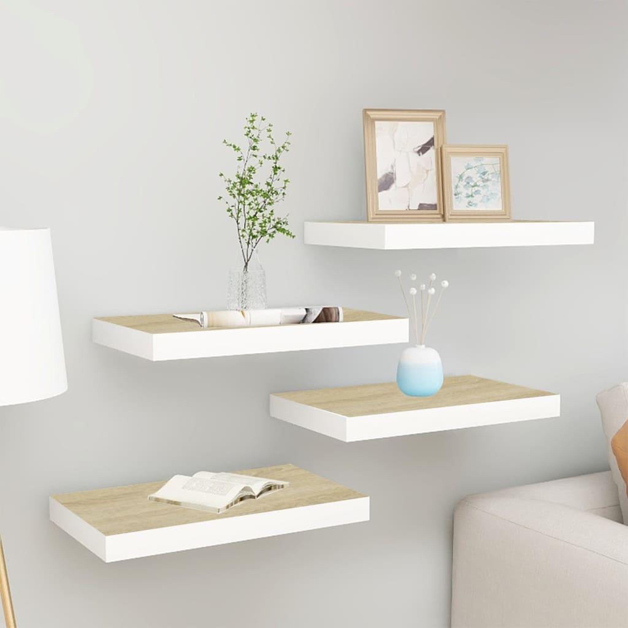 VIDAXL Etageres flottantes 4 pcs chene et blanc 50x23x3,8 cm MDF