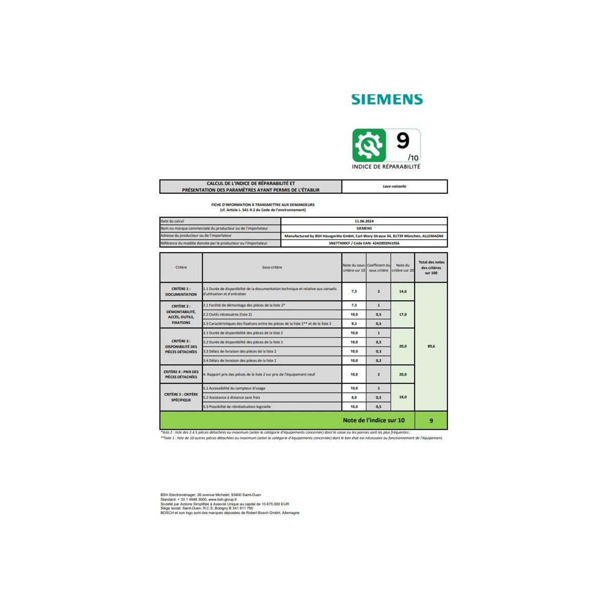 Siemens Lave-vaisselle 60cm 14 couverts 43db tout intégrable - SN67TX00CF