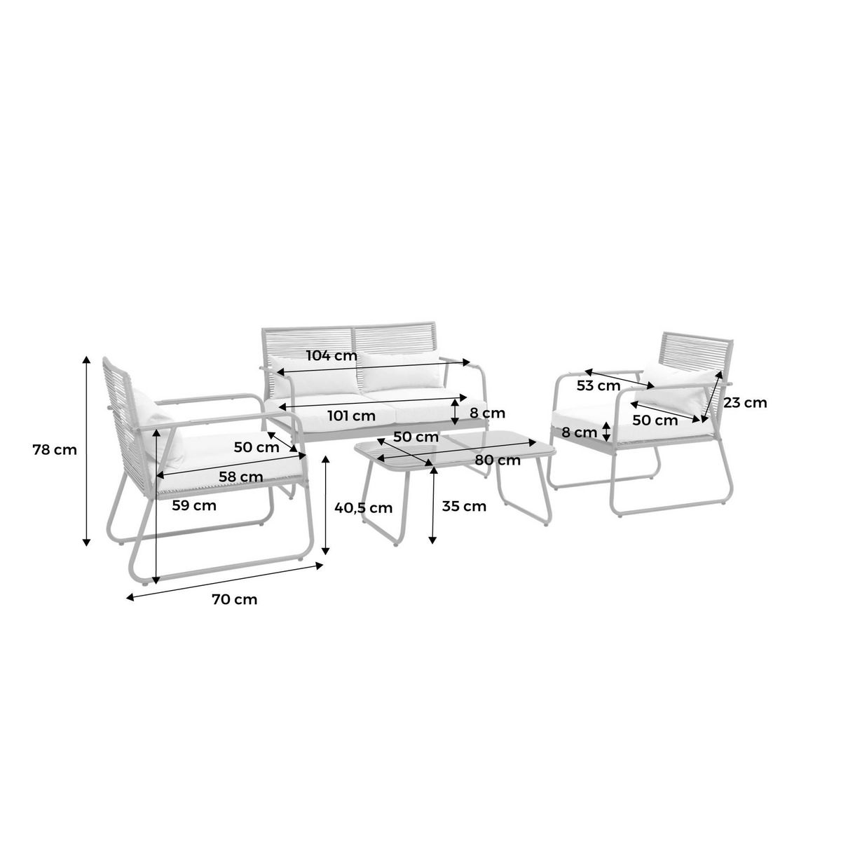SWEEEK Salon de jardin en acier FOGGIA. 4 places. anthracite