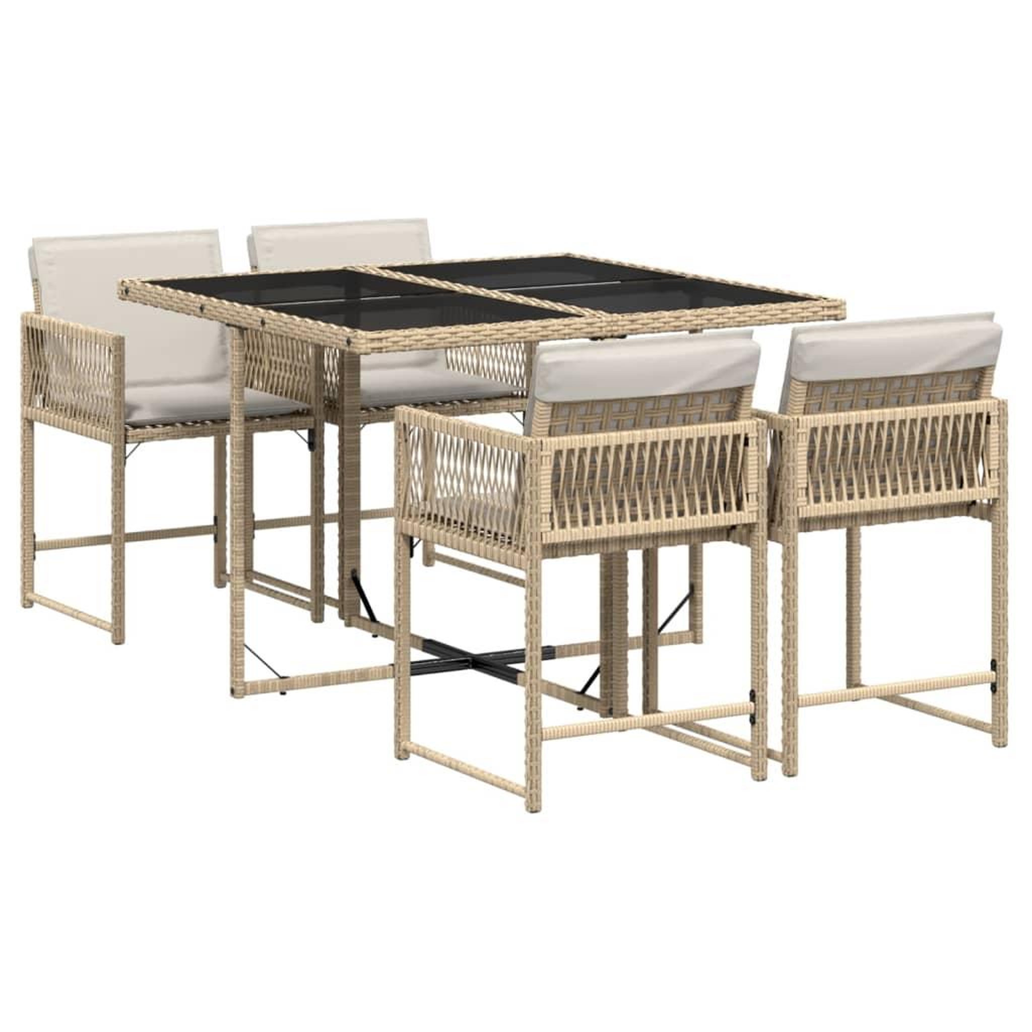 Voir la diapositive 2 : VIDAXL Ensemble a manger de jardin avec coussins 5pcs Beige poly rotin
