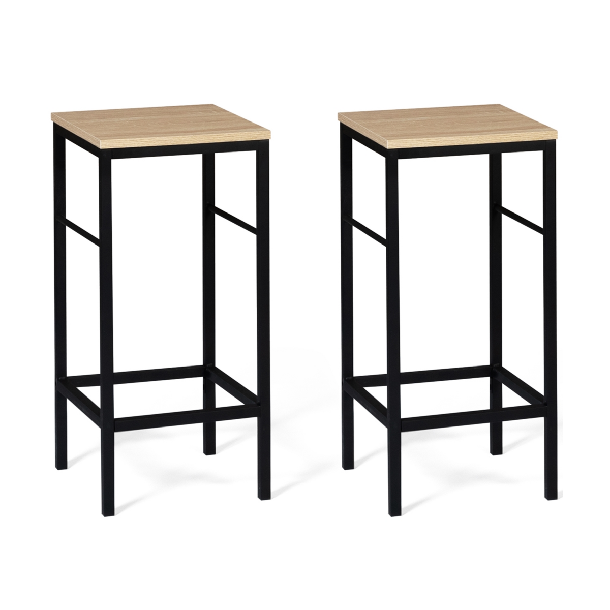 ID MARKET Ensemble table de bar îlot JUNO bois noir avec plateau façon hêtre et 2 tabourets de bar DETROIT